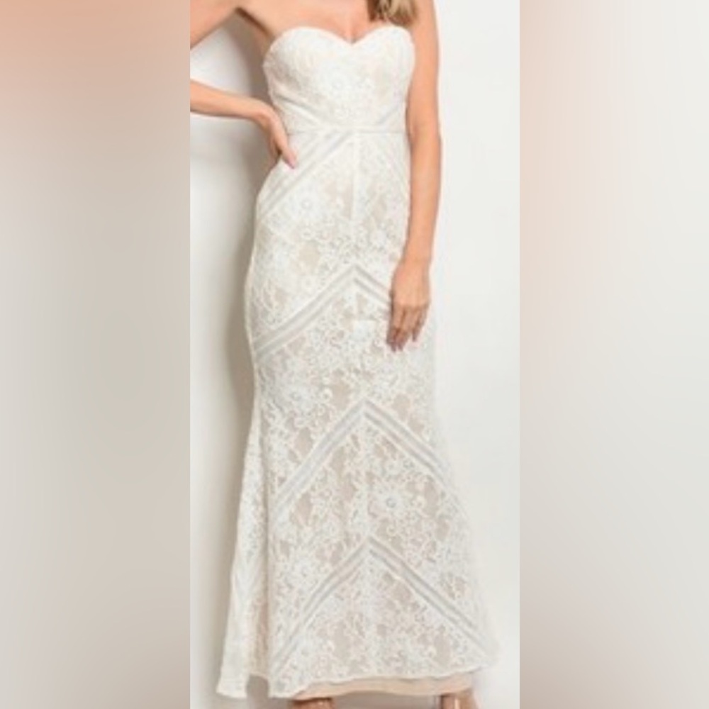 Lulu's Promise My Heart‎ Strapless Lace Dress in Cream Wedding Formal size L NWT - Picture 2 of 16